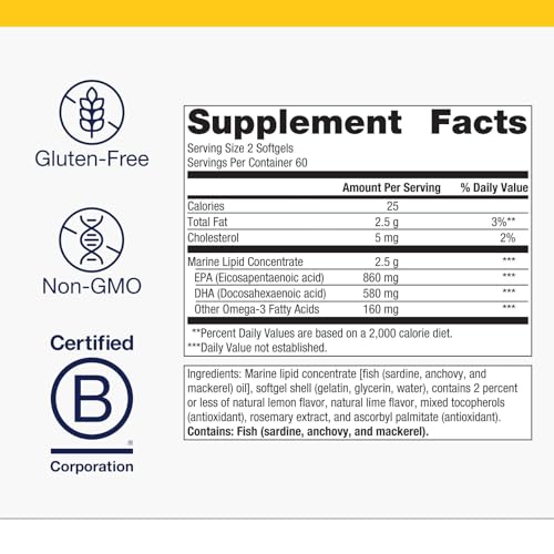 Metagenics OmegaGenics Fish Oil EPA-DHA 720 mg for Heart Health Musculoskeletal Health & Immune System Health 120 Softge