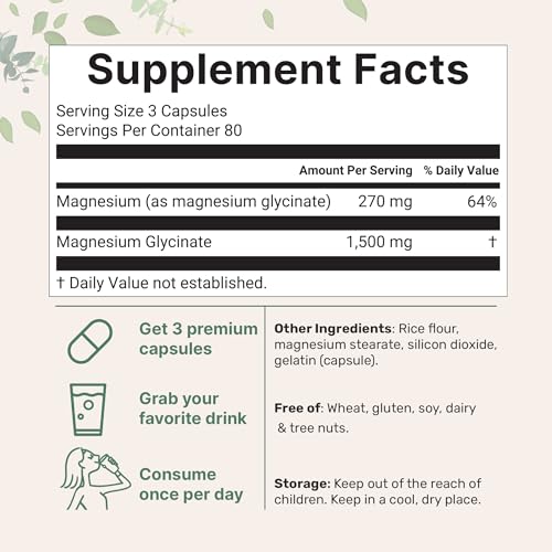  Triple Strength Magnesium Glycinate 1,500mg per Serving, Non-GMO Healthy Muscle, Bones & Mood Support Supplement
| Easi