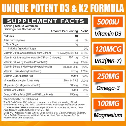  Vitamin D3 K2 Gummies for Adults to Boost Immune Health
| Sugar-Free D3 and K2 Gummies for Better Calcium Absorption
| 