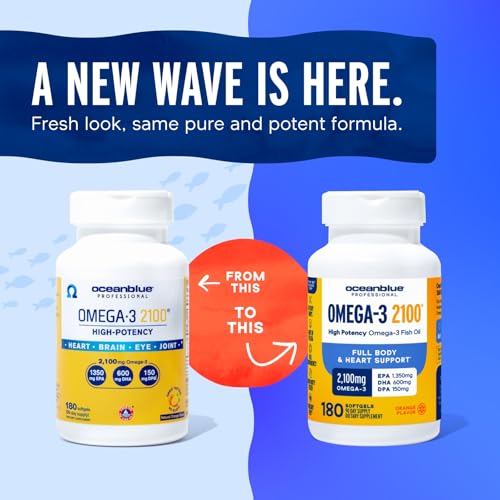 Oceanblue Professional Omega-3 2100 - High-Potency EPA, DHA, DPA Fish Oil Supplement for Heart Health - Wild-Caught - Or