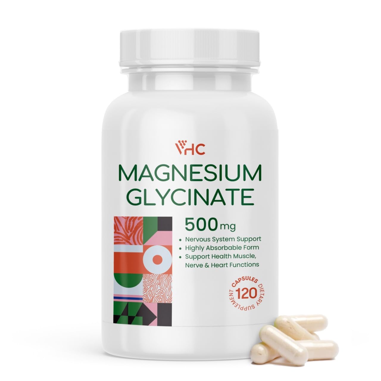 VHC High Absorption Magnesium Glycinate 500mg Capsules for Women & Men, 120 Capsules, Made in USA
VHC Magnesium Glycinat