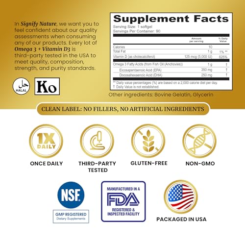  Signify Nature Omega 3 Fish Oil Supplement for Brain Health
| Signify Nature Omega3 EPA DHA + VIT D 3 Fish Oil Capsules