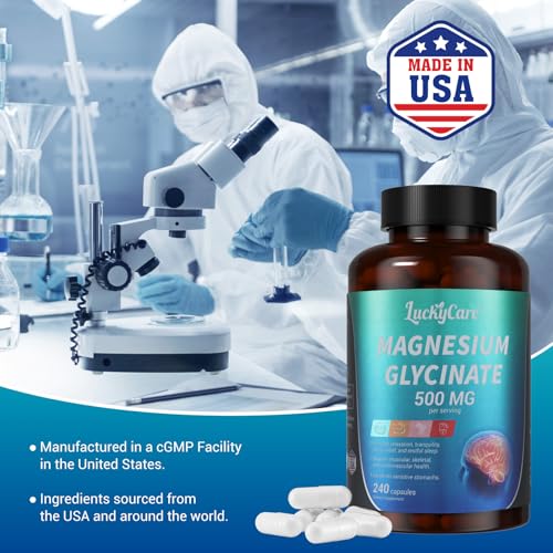 Magnesium Glycinate 500mg for Sleep, Stress Relief, Muscle & Nerve Support - Non-GMO, Gentle on Stomach - 240 Capsules  
