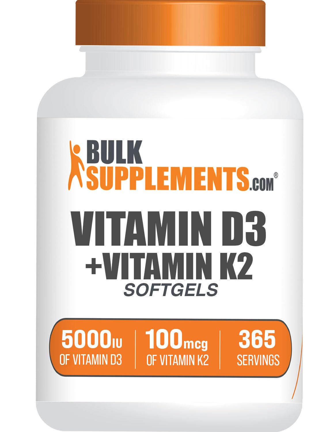 BulkSupplements.com Vitamin D3 + K2 5000 IU Softgels - Immune Health Supplement for Adults - Gluten Free, 1 Softgel per 