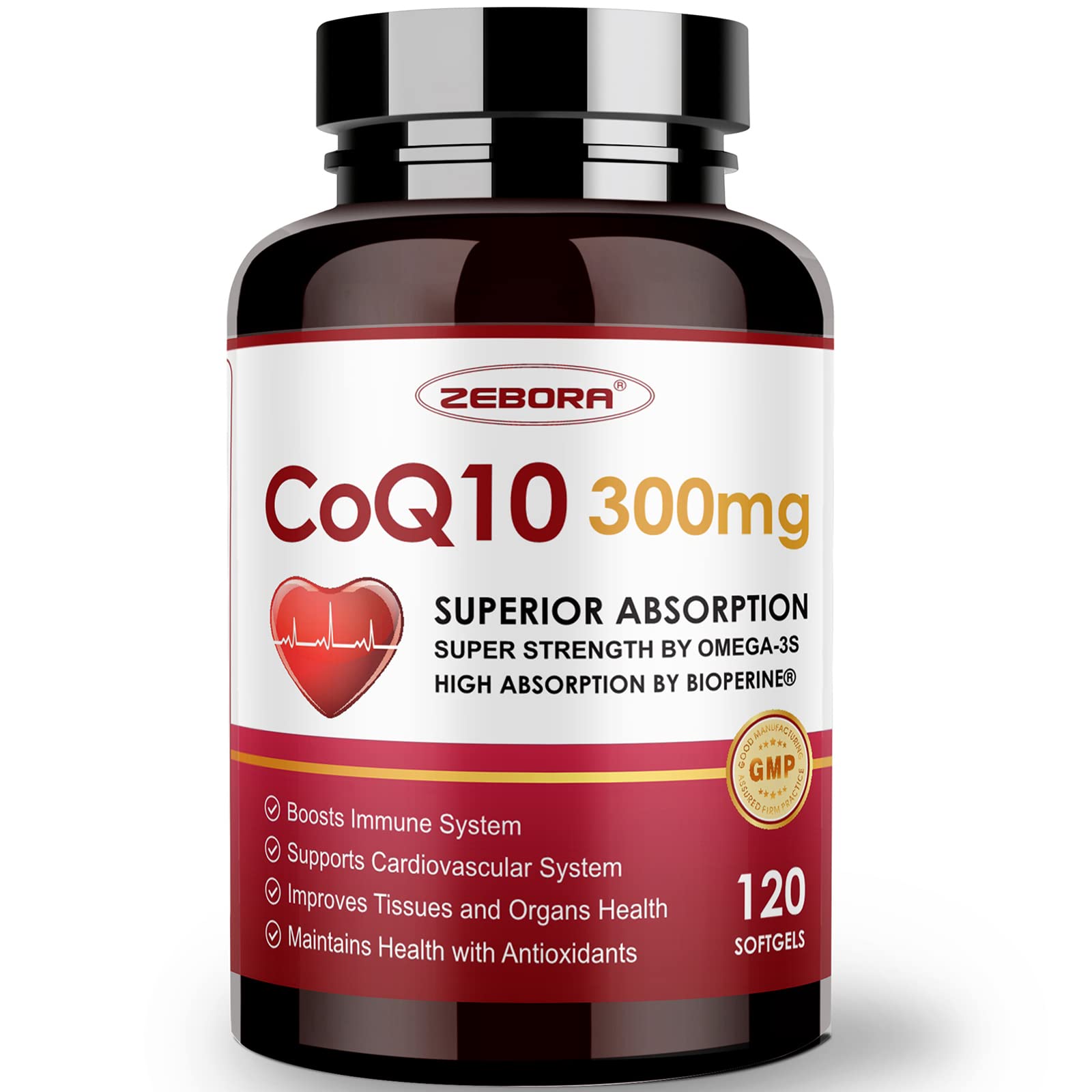  ZEBORA CoQ10 300mg Softgels with PQQ & Omega-3 for Heart Health & Energy Production
| ZEBORA CoQ10 300mg Softgels with 