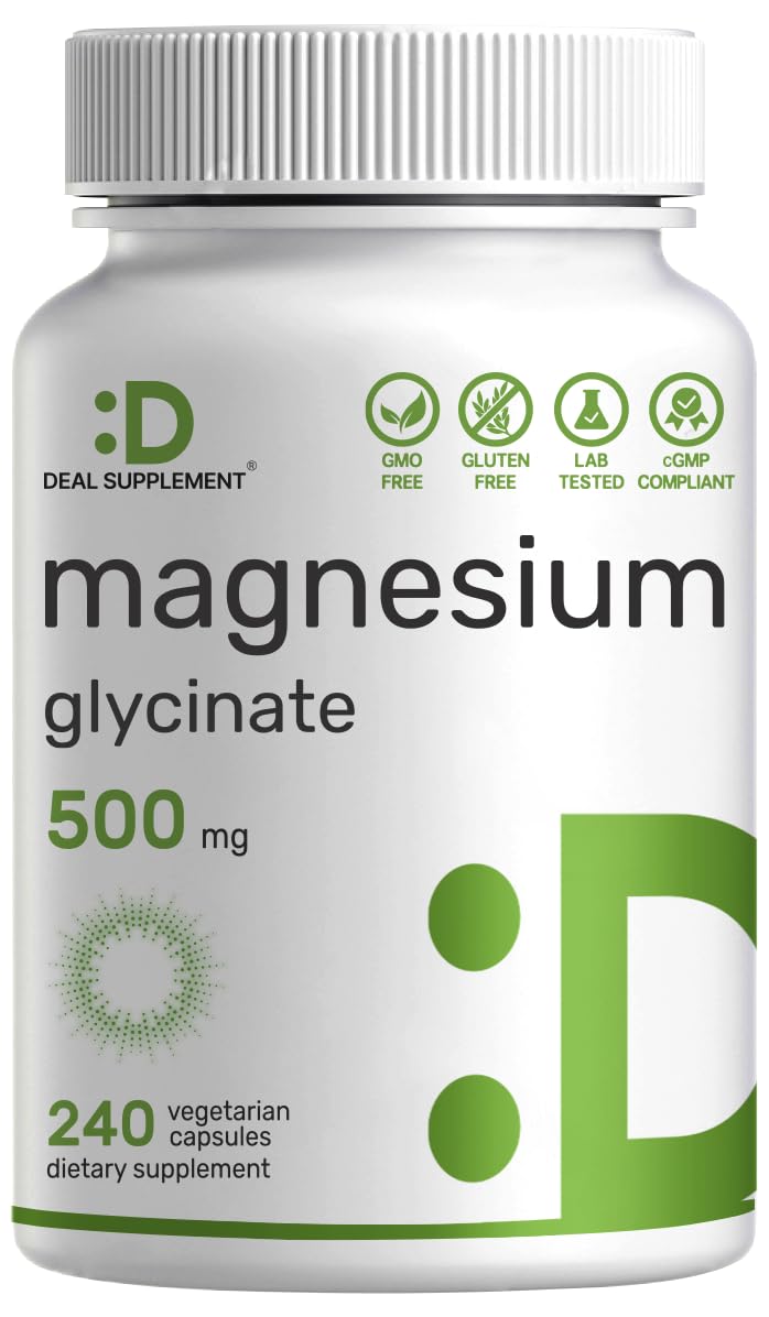  High Absorption Magnesium Glycinate 500mg 240 Veggie Capsules for Muscle, Sleep, & Heart Health
| 100% Chelated Magnesi