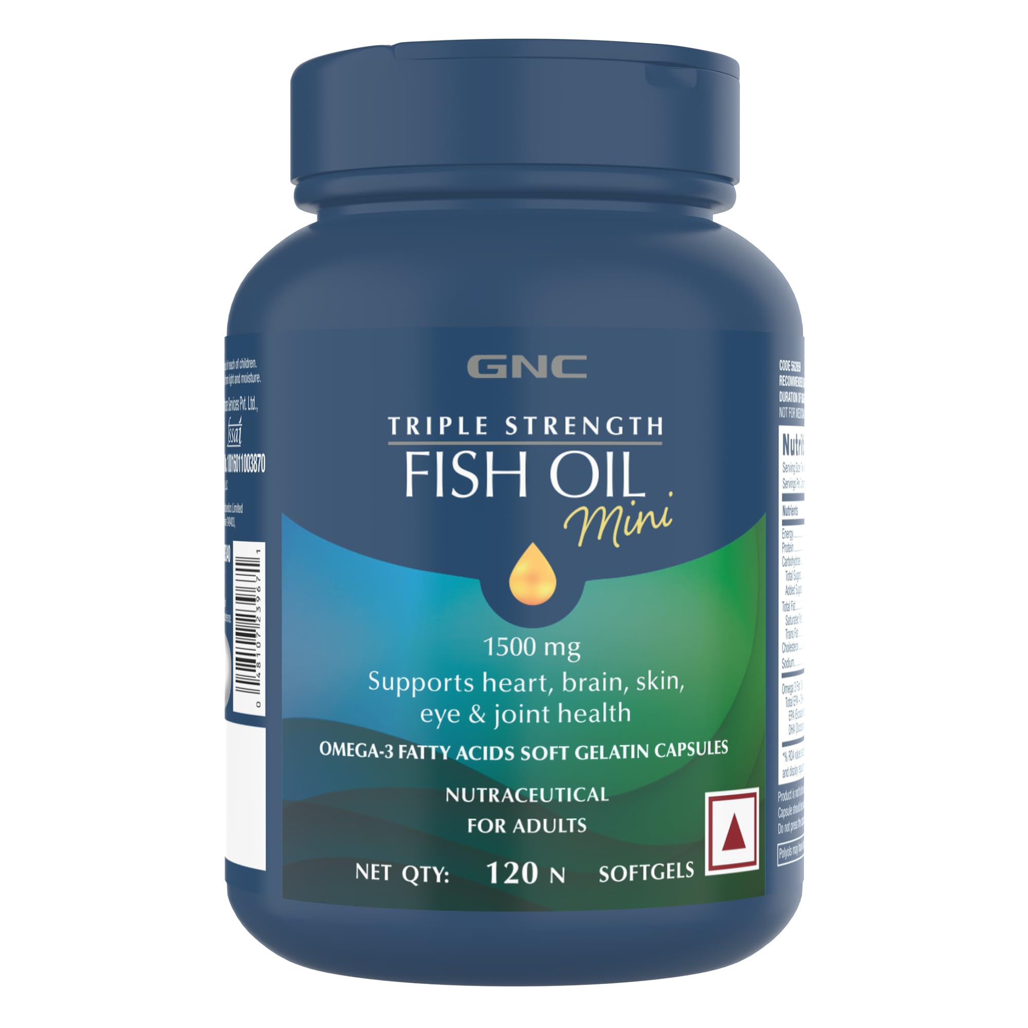  GNC Triple Strength Fish Oil Omega 3 Supplement for Heart, Brain, Skin, Eye and Joint Health, High Potency, 120 Softgel