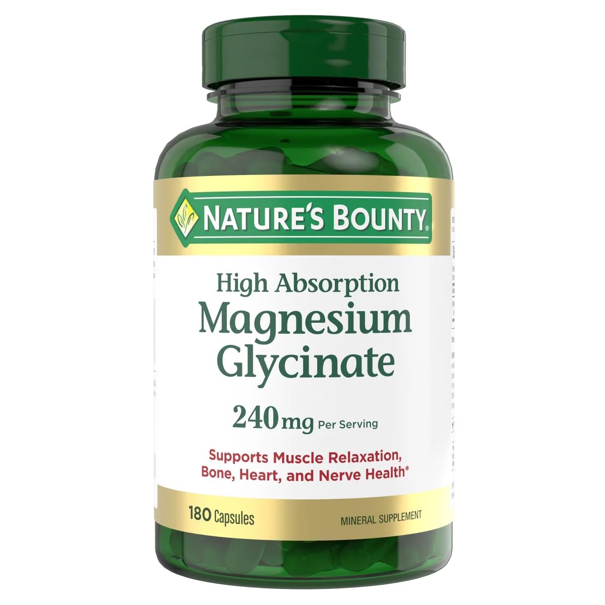  Natures Bounty Magnesium Glycinate for Men and Women, Muscle and Bone Health, Large Bottle / 180 Capsules 240 mg
| Natu