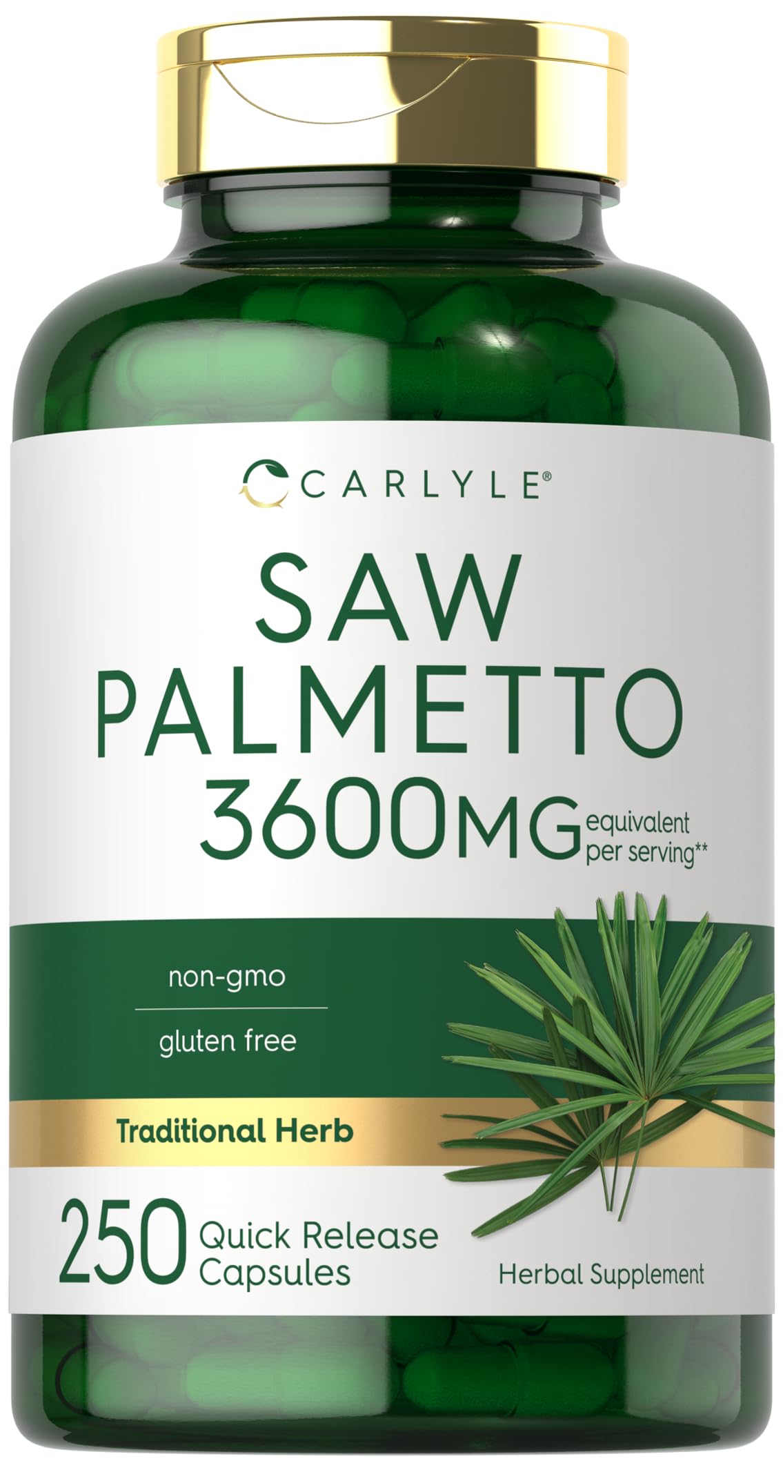 Carlyle Saw Palmetto for Men and Women | 3600 mg Saw Palmetto Supplement | Non-GMO and Gluten Free | 250 Capsules | Herb