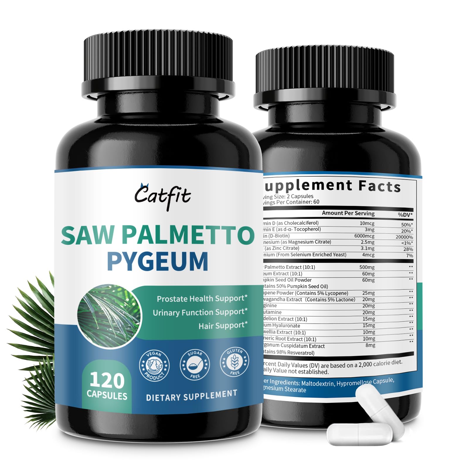 Prostate Health Supplements for Men: Saw Palmetto 500mg DHT Blocker & Pumpkin Seed Oil - Urinary Health & Hair Support, 