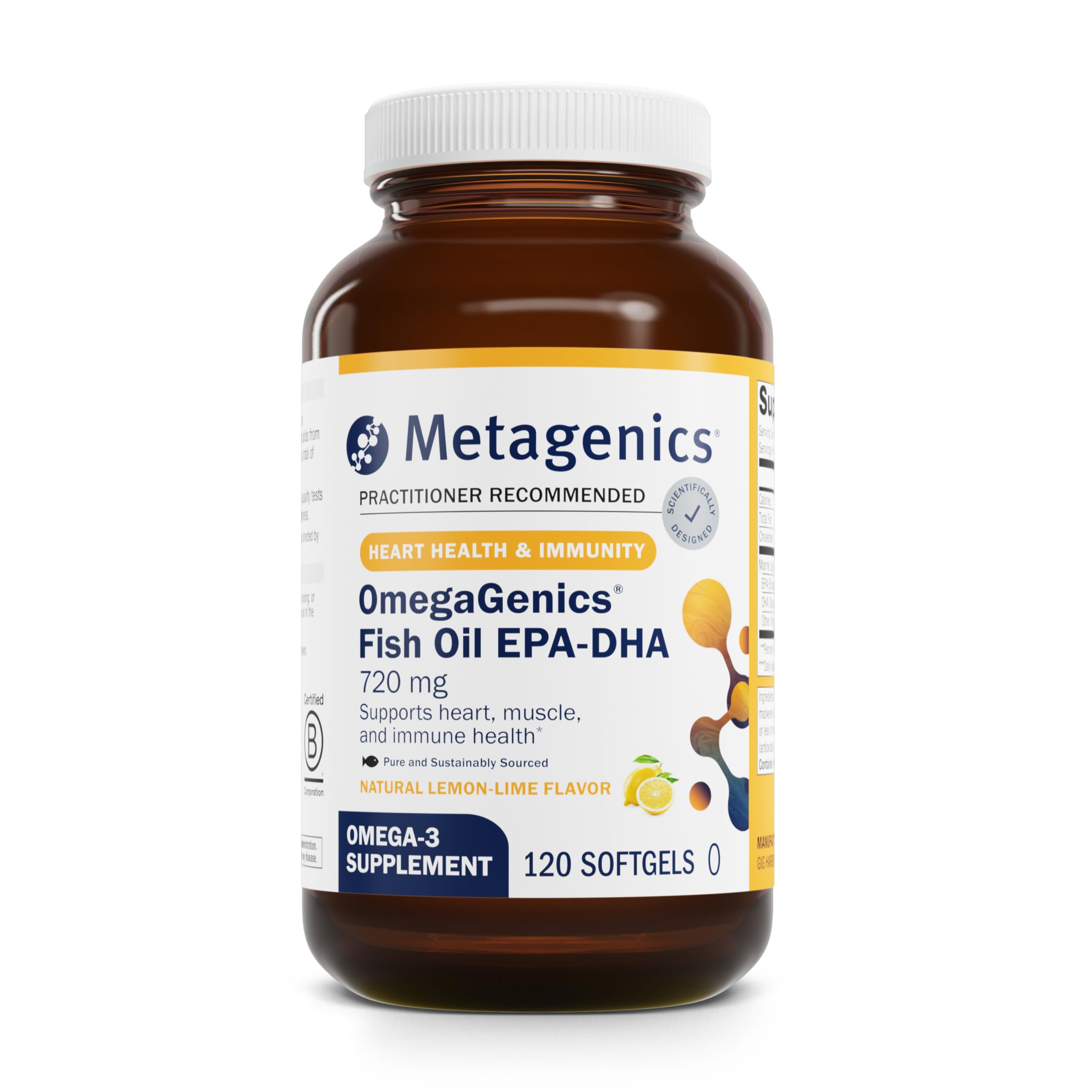 Metagenics OmegaGenics Fish Oil EPA-DHA 720 mg for Heart Health Musculoskeletal Health & Immune System Health 120 Softge