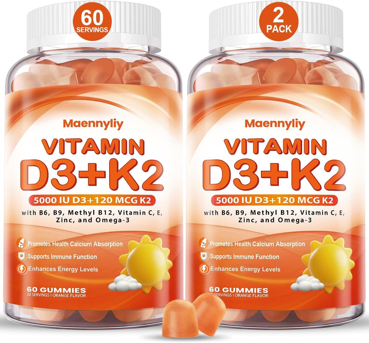  Vitamin D3 K2 Gummies for Adults to Boost Immune Health
| Sugar-Free D3 and K2 Gummies for Better Calcium Absorption
| 